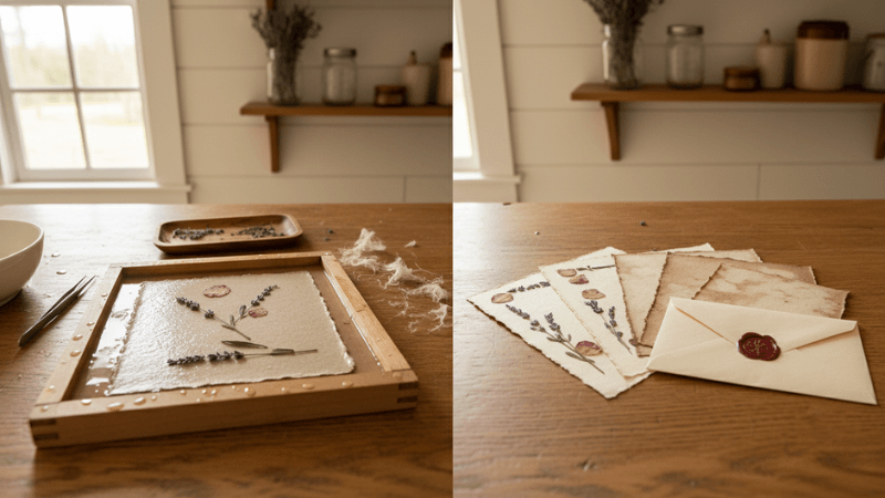 Handmade paper samples with botanical elements