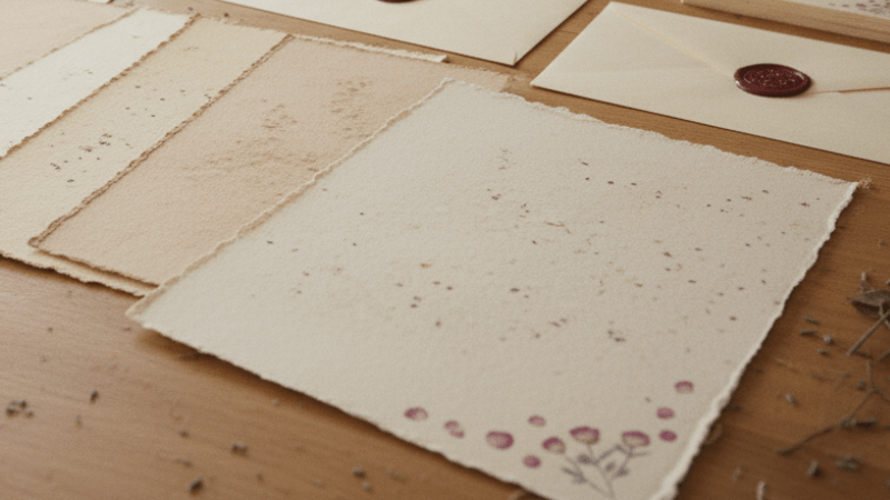 Handmade paper with pressed botanicals, ready for a letter